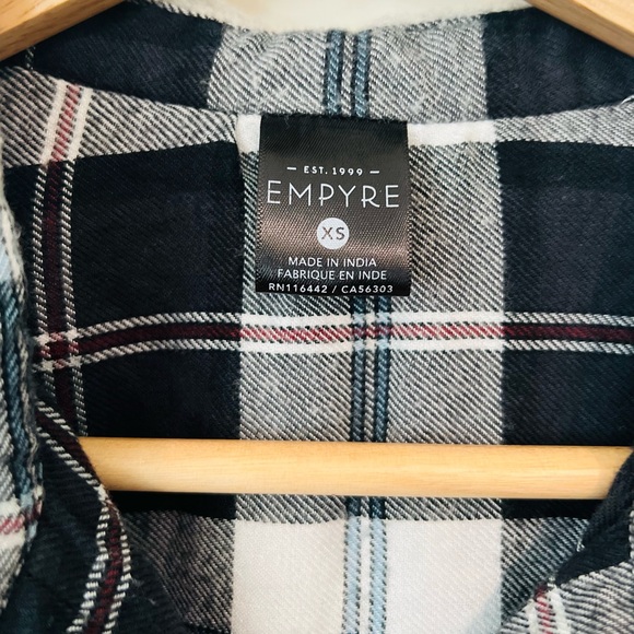 Plaid Button Down Shirt with Hood - Blue / Grey - Long Sleeve - High Low Hem XS - Picture 8 of 9